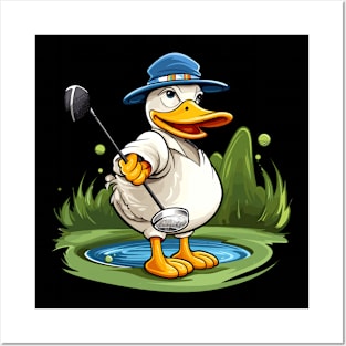 Duck playing golf Posters and Art